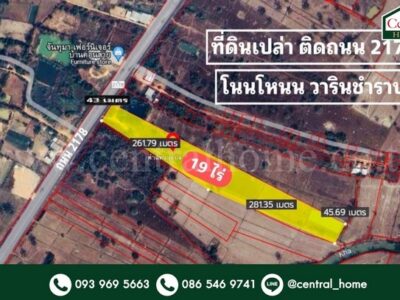 ที่ดินเปล่า 19 ไร่  ติดถนน 2178 โนนโหนน วารินชำราบ อุบลราชธานี