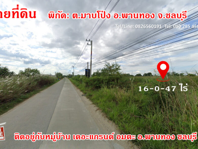 ขาย ที่ดิน สำหรับทำหมู่บ้านจัดสรร 16 ไร่ 47 ตรว ติดอยู่กับหมู่บ้าน เดอะแกรนด์ อมตะ ชลบุรี