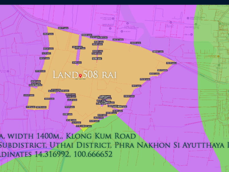 ที่ดิน508ไร่ พื้นที่สีม่วง หน้ากว้าง 1400ม. ถนนเลียบคลองกุ่ม ตำบล คานหาม อำเภออุทัย จังหวัดพระนครศรีอยุธยา