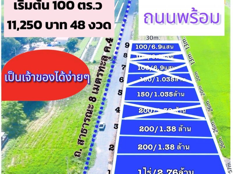 #ที่ดินเงินผ่อน #คลอง4 คลองหลวง ปทุมธานี(ใกล้มอเตอร์เวย์) 100ตร.ว 150 ตร.ว 200ตร.ว 1ไร่ เริ่มต้น690,000 ติดต่อคุณแอน โทร .098-798-9929