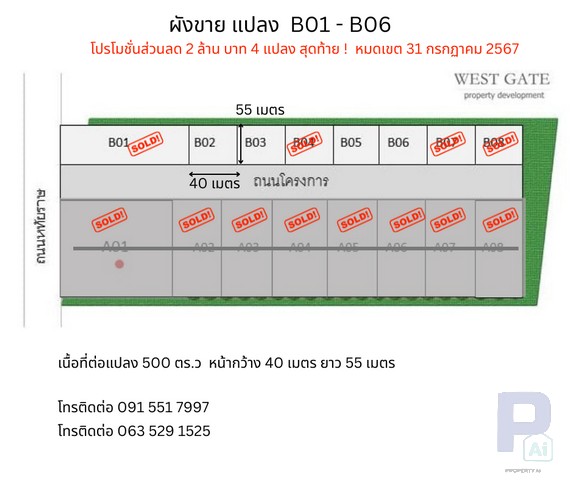 ขายที่ดินทำเลมังกร 1 ไร่ (500 ตรว.) ที่ดินทอง ทำเลรวย! เหลือเพียง 4 ล็อคสุดท้าย ใกล้ตลาดมารวย จองวันนี้ลดทันที 2 ล้าน!