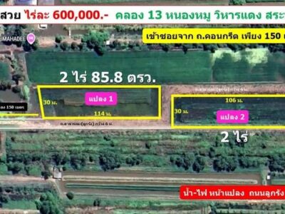 ด่วน มาแล้วที่ดินราคาถูก ไร่ละ 600,000.- คลอง13 ต.หนองหมู อ.วิหารแดง จ.สระบุรี