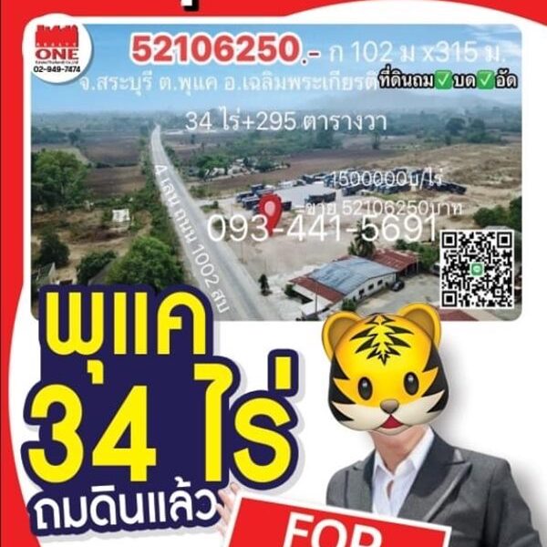 ขายที่ดิน 34 ไร่กว่า ถมดินแล้ว ต.พุแค อ.เฉลิมพระเกียรติ จ.สระบุรี ทำเลดี ,เหมาะทำธุรกิจ โทร.093-441-5691