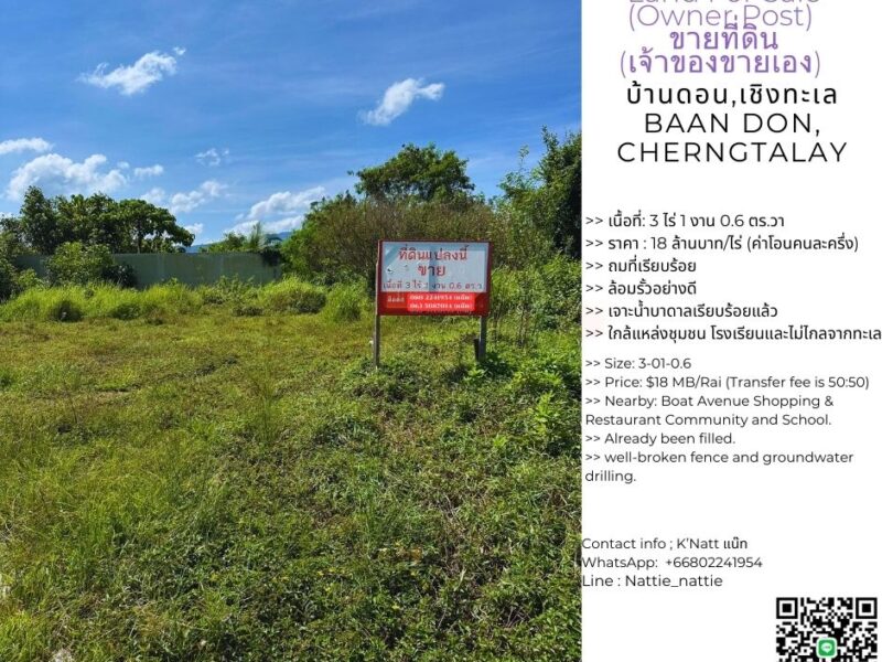 Land For Sale (Owner Post) ขายที่ดิน (เจ้าของขายเอง) : บ้านดอน, เชิงทะเล