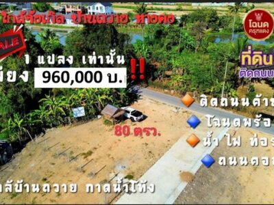 ขายที่ดิน 80ตรว. 960,000บ. ฟรีโอน แปลงมุม ทำเลค้าขาย สาธารณูปโภคครบ ใกล้จังเกิ้ล คาเฟ่ บ้านถวาย ต.ขุนคง อ.หางดง เชียงใหม่