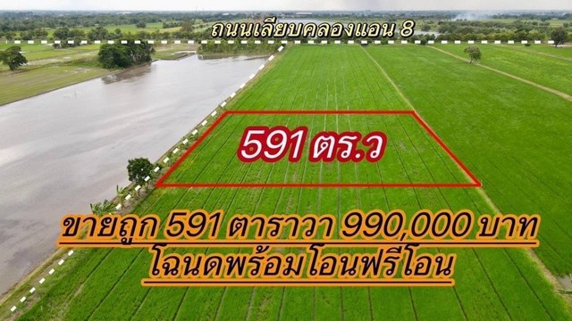 ขายด่วนที่นาสวยทำเลดี ติดทางสาธารณะ 8 ม. คลอง 8 ปทุมธานี