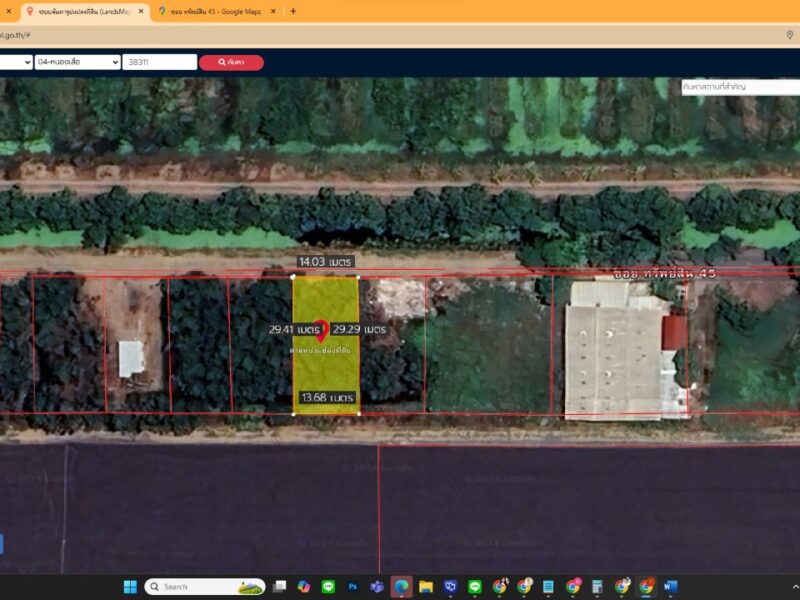 ขายที่ดินผังเมืองสีชมพู หนองเสือ ปทุมธานี 1 งาน มี 2 แปลง ใกล้ถนนเลียบคลอง 11