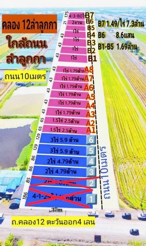 ที่ดินคลอง12 ลำลูกกา ใกล้หมู่บ้านเรนวูดปาร์ค ติดถนนคอนกรีต กว้าง 4 เลน