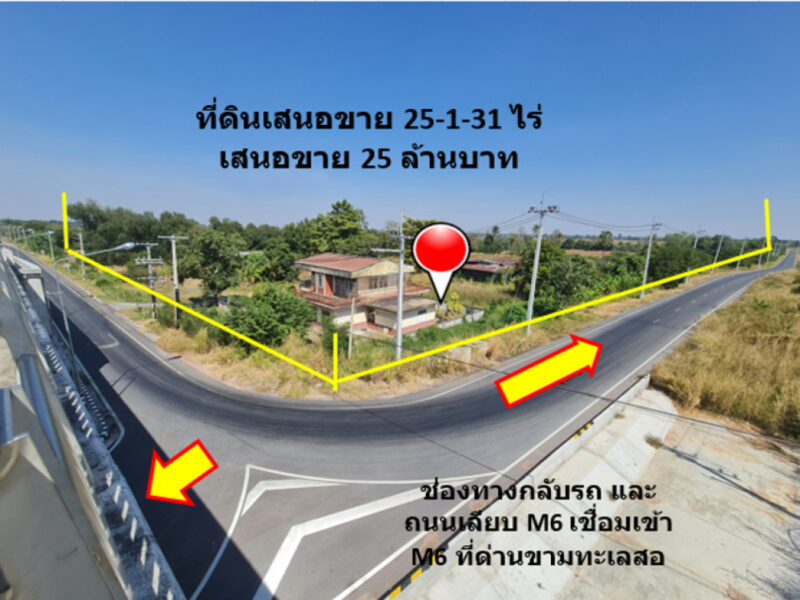 ขาย ที่ดิน ติดถนนสายขามทะเลสอ-โนนไทย ทล.2068 เชื่อมออกทางหลวงพิเศษ M6 ได้ เนื้อที่ 25 ไร่ 1 งาน 31 ตรว ราคายุติธรรม