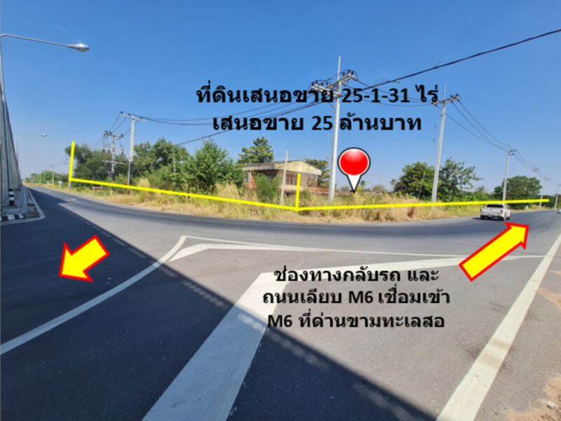 ขาย ที่ดิน ติดถนนสายขามทะเลสอ-โนนไทย ทล.2068 เชื่อมออกทางหลวงพิเศษ M6 ได้ เนื้อที่ 25 ไร่ 1 งาน 31 ตรว ราคายุติธรรม