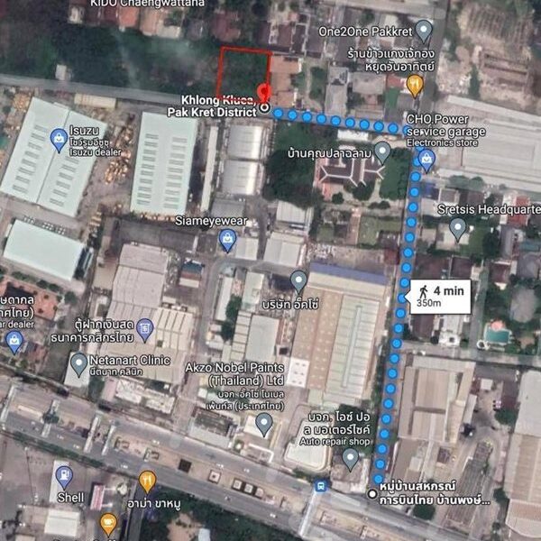 ขายที่ดินแปลงสวย ซอยแจ้งวัฒนะ 43 ปากเกร็ด นนทบุรี ทรงสี่เหลี่ยมผืนผ้า ขนาด 346 ตารางวา โทร 081-888-1986