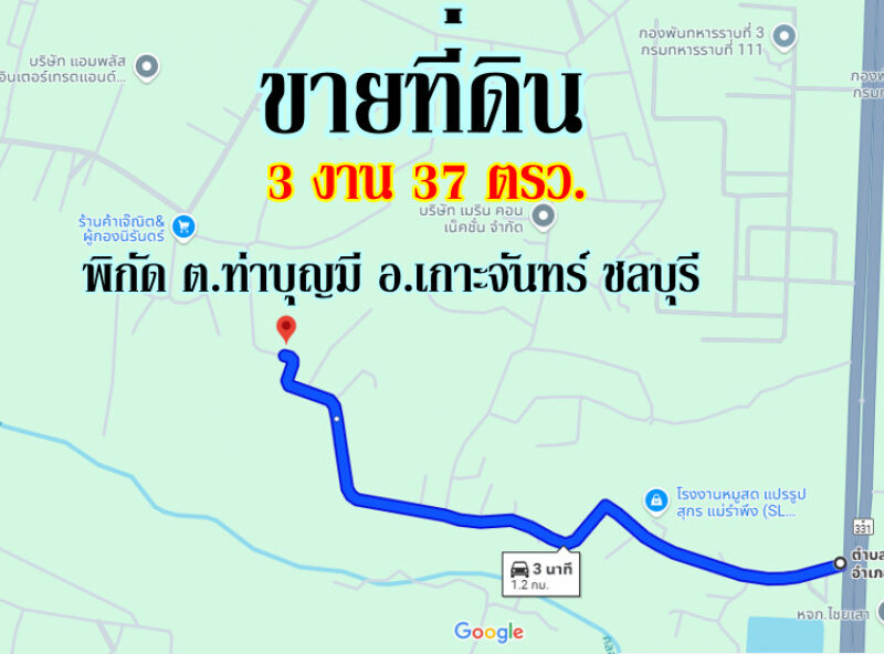 ขาย ที่ดิน ใกล้ถนน 331 เพียง 1.2 กม. เท่านั้น #CYP198ขายที่ดินเกาะจันทร์ ชลบุรี 3 งาน 37 ตรว
