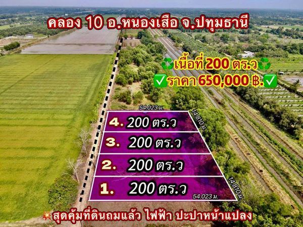 ที่ถมแล้ว-น้ำไฟครบ-สวยถูกดีวิวชายทุ่ง หลังแปลงติดน้ำที่คลอง10-หนองเสือ T.062-1574449