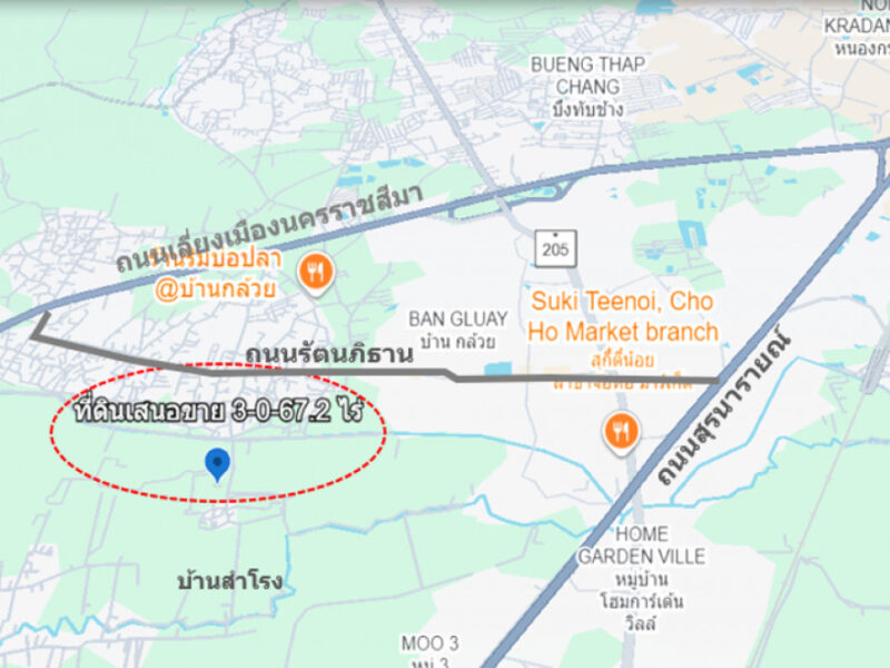 ขาย ที่ดิน ทำเลทองของย่านอยู่อาศัย ชุมชนบ้านสำโรง เนื้อที่ 3 ไร่ 67.2 ตรว ผังเมืองสีชมพูประเภทชุมชน การคมนาคมเชื่อมต่อหลายเส้นทาง
