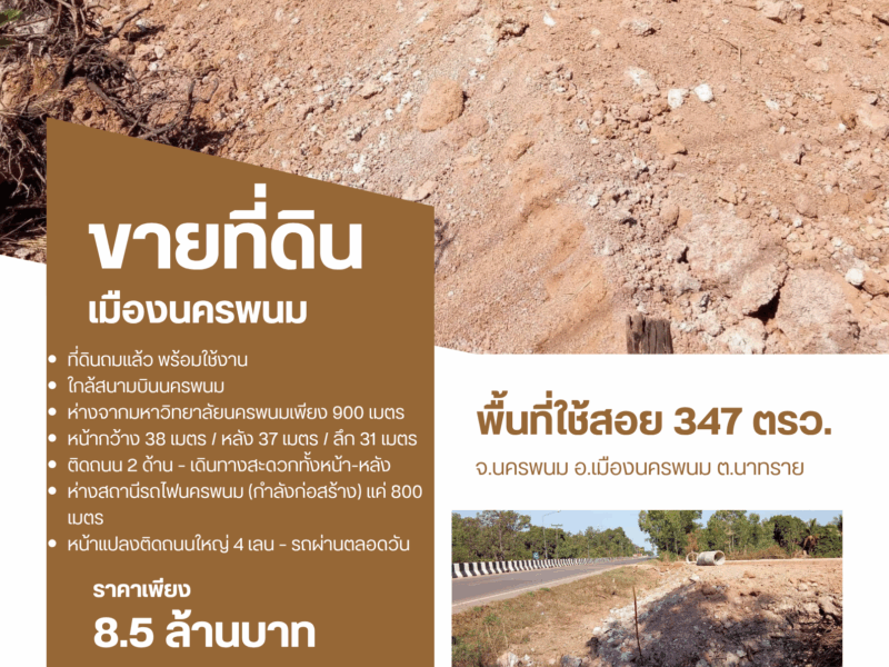 ขายที่ดินถมแล้วพร้อมใช้งาน ทำเลทอง เมืองนครพนม