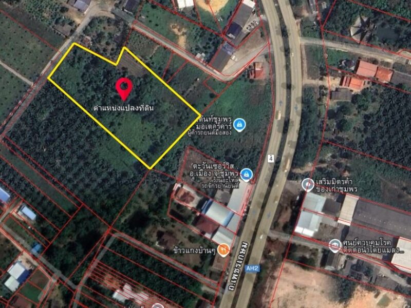 ขายที่ดินเมืองชุมพร 7 ไร่ ผังเมืองสีชมพู ใกล้ถนนเพชรเกษม เหมาะจัดสรร-ทำโครงการ