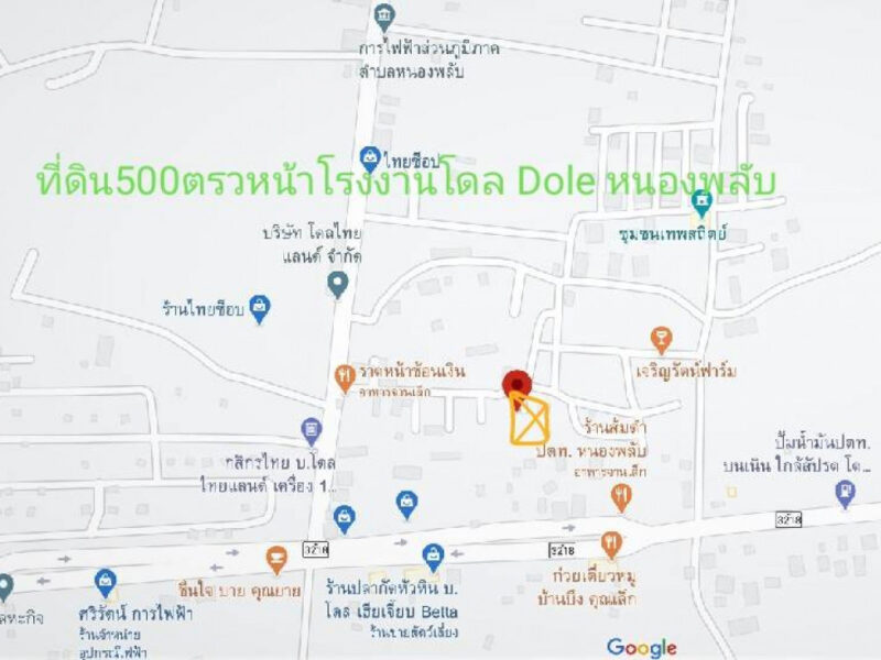 ขาย ที่ดิน แหล่งชุมชน หน้าโรงงานโดลไทยแลนด์ ซอยชัยพัฒนา หัวหิน 1 ไร่ 1 งาน ราคาถูก ต่อรองได้