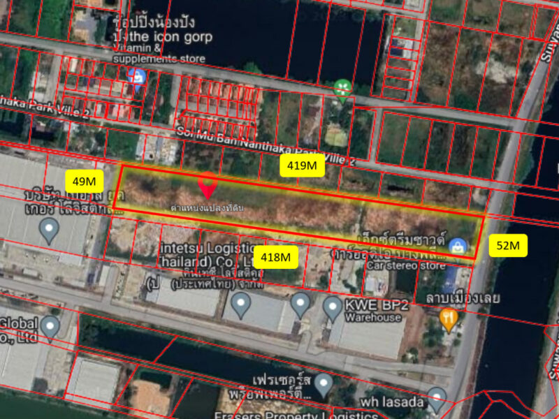 ขายถูกที่สุด ที่ดิน ผังสีเหลือง ริมถนนเลียบคลองส่งน้ำสุวรรณภูมิ บางพลี 13 ไร่กว่า CC