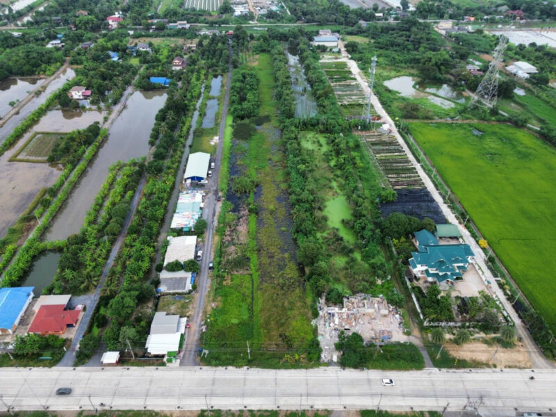 ขาย ที่ดิน ติดถนนบ้านกล้วย-ไทรน้อย 19 ไร่กว่า เหมาะทำจัดสรร CC