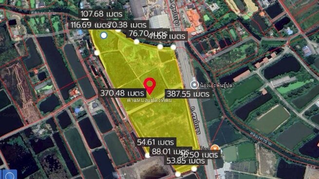ขายที่ดินเปล่า เนื้อที่ 55-3-36 ไร่ ถนนศุขประยูร ตำบลหนองตีนนก อำเภอบ้านโพธิ์ จังหวัดฉะเชิงเทรา