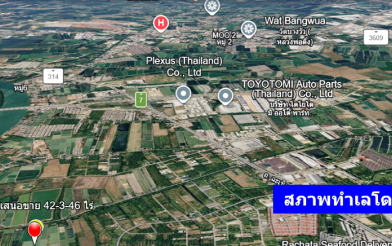 ขาย ที่ดิน ติดถนนเลียบคลองจางวาง ใกล้แม่น้ำฯ อ.บ้านโพธิ์ 42 ไร่ 3 งาน 46 ตรว ติดโครงการบางปะกงริเวอร์ไซด์ พร้อมโอน ฟรีค่าโอน ราคายุติธรรม