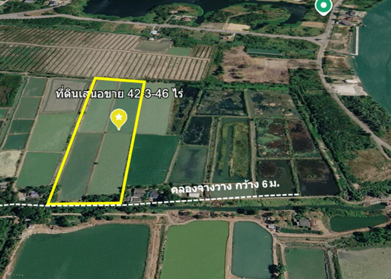 ขาย ที่ดิน ติดถนนเลียบคลองจางวาง ใกล้แม่น้ำฯ อ.บ้านโพธิ์ 42 ไร่ 3 งาน 46 ตรว ติดโครงการบางปะกงริเวอร์ไซด์ พร้อมโอน ฟรีค่าโอน ราคายุติธรรม