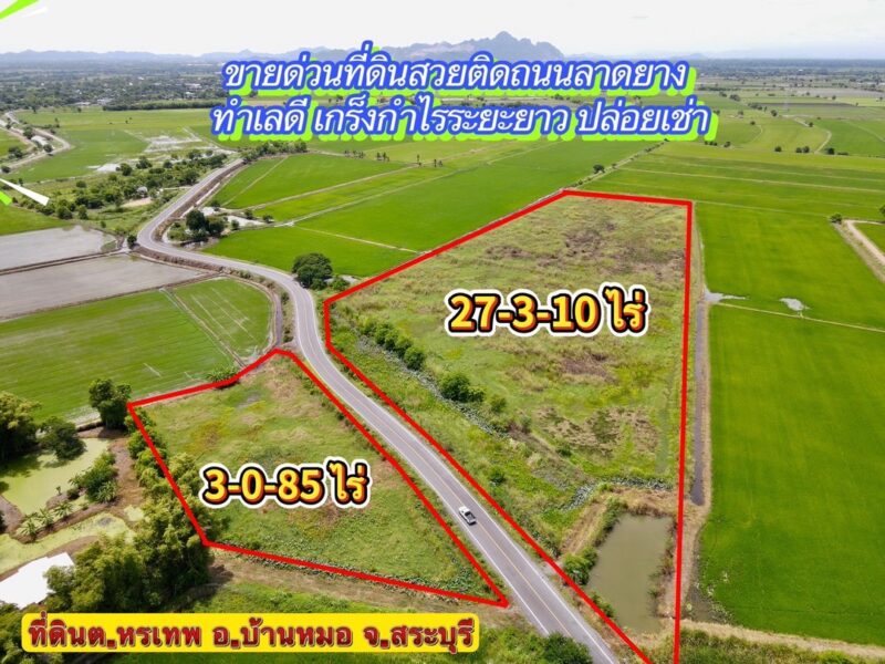 ขายที่ดินติดถนนลาดยาง แหล่งชุมชน ต.หรเทพ อ.บ้านหมอ จ.สระบุรี