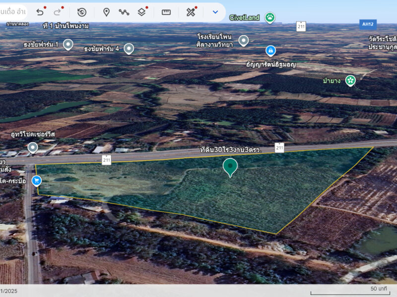 ✅ขายที่ดิน 30ไร่3งาน3ตรว. ถมแล้ว พื้นที่สีเขียว หน้าหว้าง 405ม. ถนนทางหลวงแผ่นดิน 211 หนองสองห้อง-ท่าบ่อ ตำบลบ้านเดื่อ อำเภอท่าบ่อ หนองคาย
