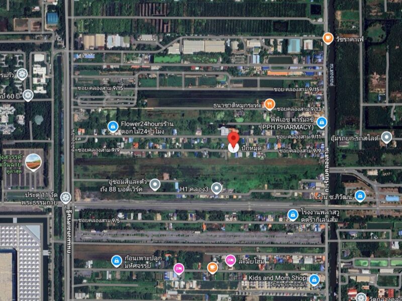 ขายที่ดินซอยคลองสาม 9/9 พื้นที่ 104 ตร.ว.(สี่เหลี่ยมผืนผ้า)