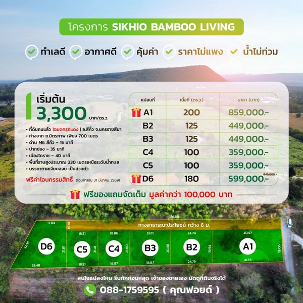 ขายที่ดิน 2 ไร่ 2 งาน อ.สีคิ้ว จ.นครราชสีมา ทำเลดี อากาศดี ถมแล้ว โทร 088-1759595