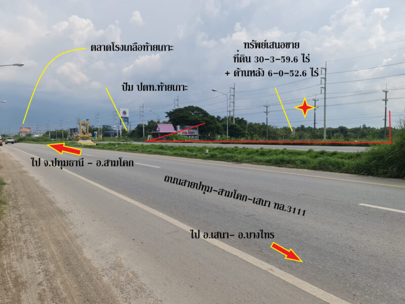 ขาย ที่ดิน ติดถนนสามโคก-เสนา ทล.3111 อ.สามโคก ปทุมธานี ทำเลดีพื้นที่ลงทุน เนื้อที่ 37 ไร่ 12.2 ตรว ลดลงราคา 22 ล้าน เจ้าของอยากขายมากๆ