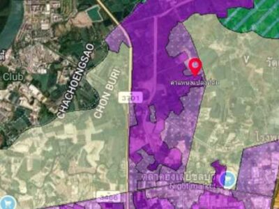 ขาย ที่ดิน ME399 EEC สีม่วงเข้ม ติดนิคมอมตะชลบุรี บางนาง พานทอง ชลบุรี . 6 ไร่ 2 งาน รูปแปลงทรงสี่เหลี่ยม ทำเลดี ราคาถูกสุดในย่านนี้