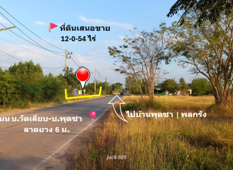 ขาย ที่ดิน ทำเลทอง ติด ถนน อบจ.นม.01312 บ.วัดเลียบ-บ.พุดซา เขตอำเภอเมือง 12 ไร่ 54 ตรว ถนนสายหลักในชุมชน ฟรีค่าโอน