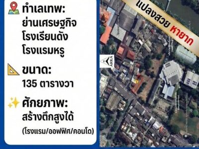 ขายที่ดิน "ถุงทอง" เท่าราคาประเมินราชการ ทำเลทองติดถนนเจริญประเทศ 135 ตร.ว.