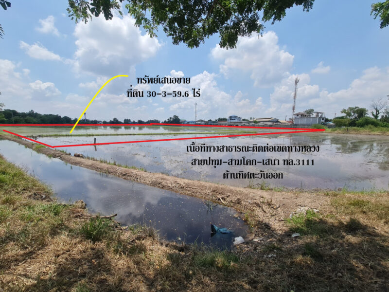 ขาย ที่ดิน ติดถนนสามโคก-เสนา ทล.3111 อ.สามโคก ปทุมธานี ทำเลดีพื้นที่ลงทุน เนื้อที่ 37 ไร่ 12.2 ตรว ลดลงราคา 22 ล้าน เจ้าของอยากขายมากๆ
