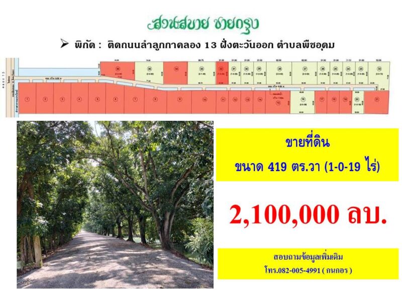 ขายที่ดินทำเลลำลูกกาคลอง 13