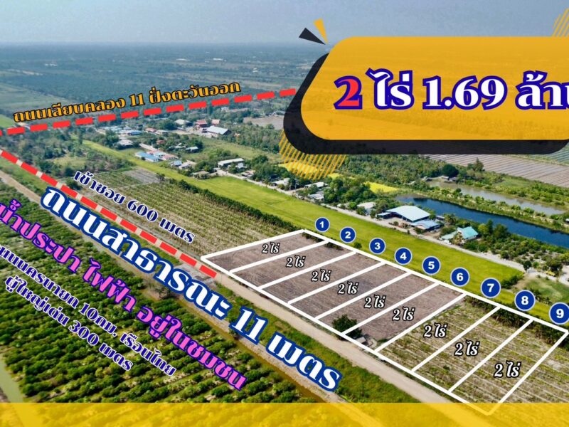 ขายที่ดินทำเลทอง คลอง 11 หนองเสือ ปทุมธานี ราคาถูก ไร่ละไม่ถึง 1 ล้าน เหมาะสร้างโกดัง บ้านสวน หรือคลังสินค้า