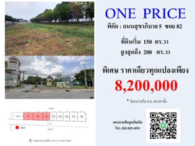ขายที่ดินใกล้ถนนสุขาภิบาล 5 ซอย 82 ราคาเดียว