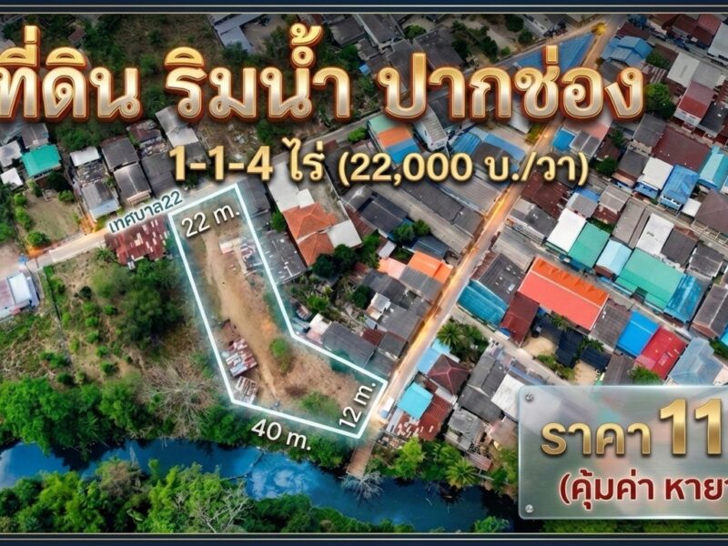 ขายที่ดินติดริมน้ำใจกลางปากช่อง (1-1-4 ไร่.) วาล่ะ 22,000 บาท | ( ราคาตลาด : ก่อนปรับขึ้นฯ ) ( เพียง 11 ลบ.) โฉนดครุฑแดง พร้อมโอนฯ . " ใจกลางเมืองปากช่อง ถนน เทศบาล 22ซอย1 (ซอย ชุนชนสุเหร่า) ”