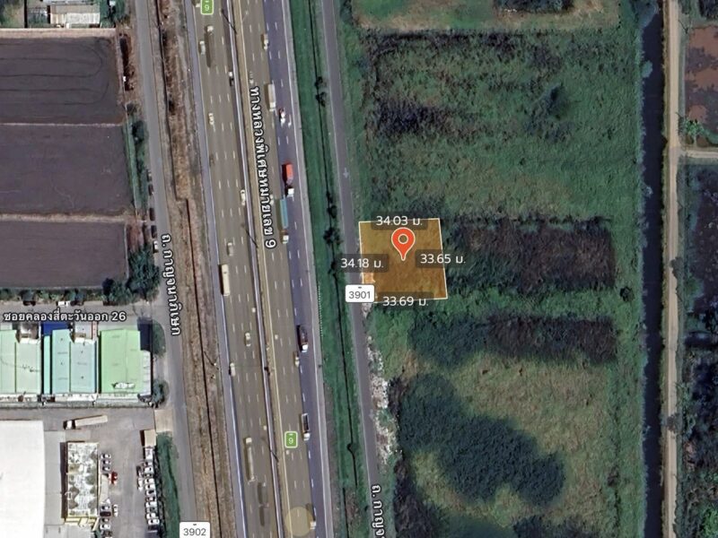ขายด่วนที่ดิน 286 ตรว ติดถนนเลียบมอเตอร์เวย์ ต.คลองสี่ อ.คลองหลวง จ.ปทุมธานี