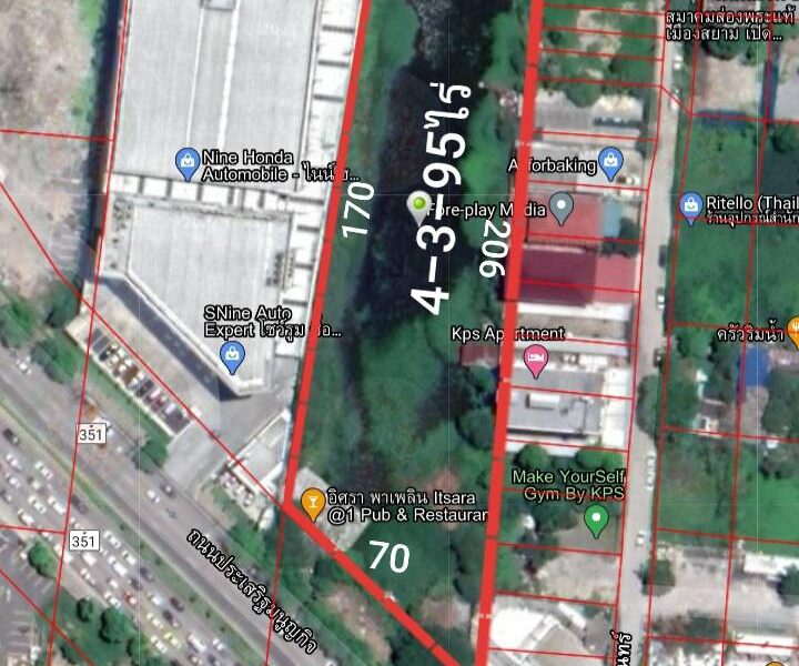 ขายที่ดิน 4-3-95ไร่ ติดถนนเกษตรนวมินทร์ ใกล้ถนนเลียบทางด่วนเอกมัยรามอินทรา ทำเลดี