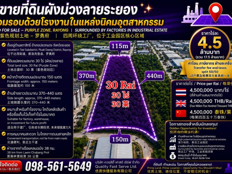 ขายที่ดินปลวกแดงระยอง ทำเลดีมีโรงงานล้อมรอบ