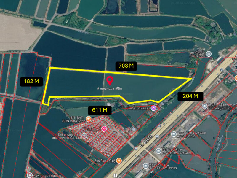 ขาย ที่ดิน ถูกมาก ริมถนนสุขุมวิท อ.บางพลี 56 ไร่ ผังสีเหลือง เหมาะทำจัดสรร