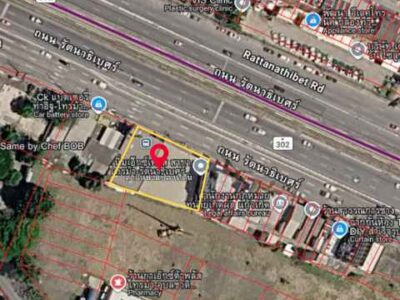 ขาย ที่ดิน ติดถนนรัตนาธิเบศร์ ใกล้แยกไทรม้า เนื้อที่ 231 ตร.ว. หน้ากว้าง 34 เมตร มีรายได้ค่าเช่าทันที 165,000 บาท/ตร.ว.