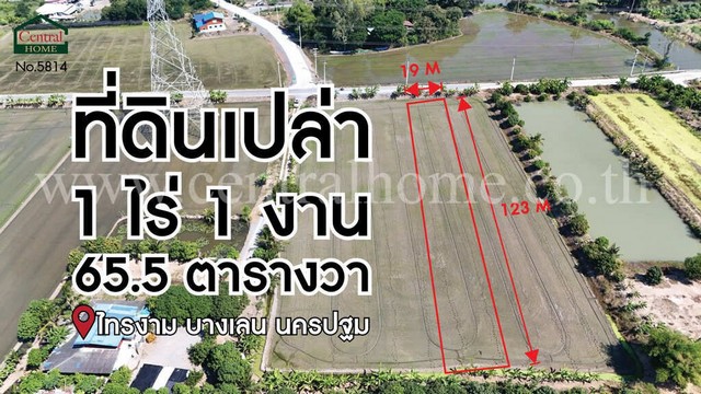 จองด่วน ที่ดินเปล่า 1-1-65.5 ไร่ ไทรงาม ถนนบางเลน นครปฐม ติดถนน