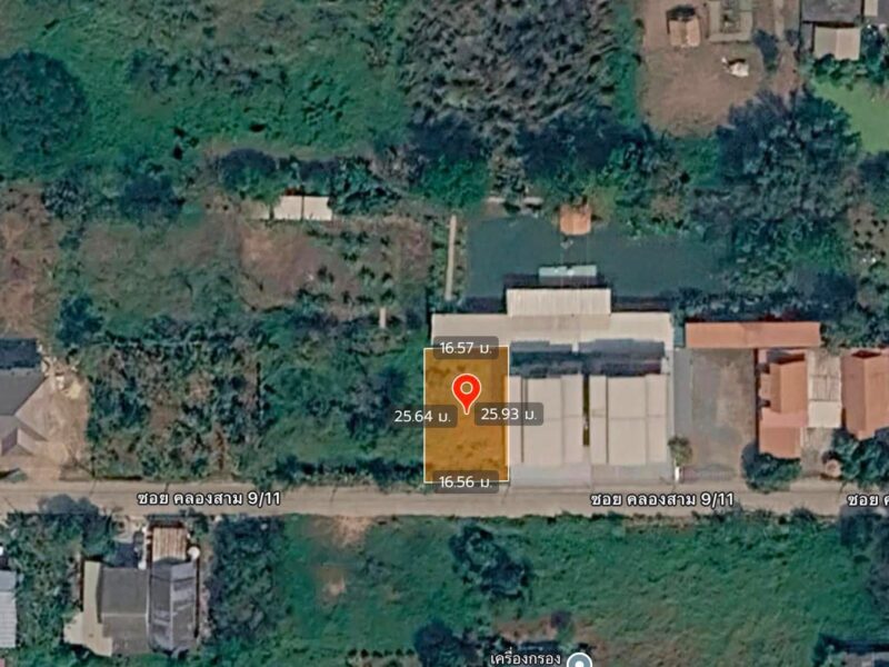 ขายด่วนที่ดินใกล้วัดพระธรรมกาย 106 ตารางวา ติดถนนคอนกรีตสาธารณะ ซอยคลองสาม 9/11 คลองหลวง ปทุมธานี