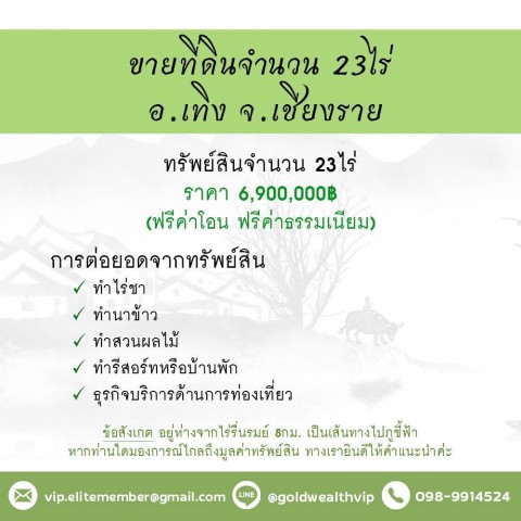 ขายที่ดิน 23 ไร่ อ.เทิง จ.เชียงราย ราคา 6.9 ล้านบาท เจ้าของขายเอง