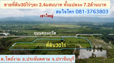 ขายที่ดินทำเลดี 30 ไร่ เจ้าของขายเอง อยู่ที่หมู่บ้านไทรงาม ตำบลโพธิ์งาม อำเภอประจันตคาม จังหวัดปราจีนบุรี081-3763803
