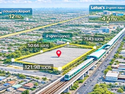 BTSคูคต 500ม.ที่ดินถมแล้ว ลำลูกกา21-27 รถไฟฟ้า ให้เช่า ใกล้คลองสอง เหมาะลงทุน โกดัง โลจิสติกส์ ขนาด 5 ไร่