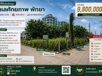 ขายที่ดินแปลงมุม ทำเลศักยภาพ พัทยา ติดถนน 2 ด้าน ผังเมืองสีแดง เหมาะพัฒนาโครงการ